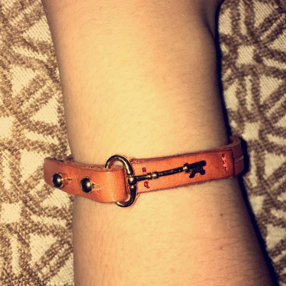 Leather Fossil Skeleton Key Bracelet